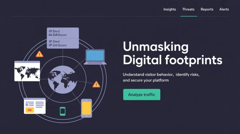 Illustration of IP address revealing visitor location, device, and risk.